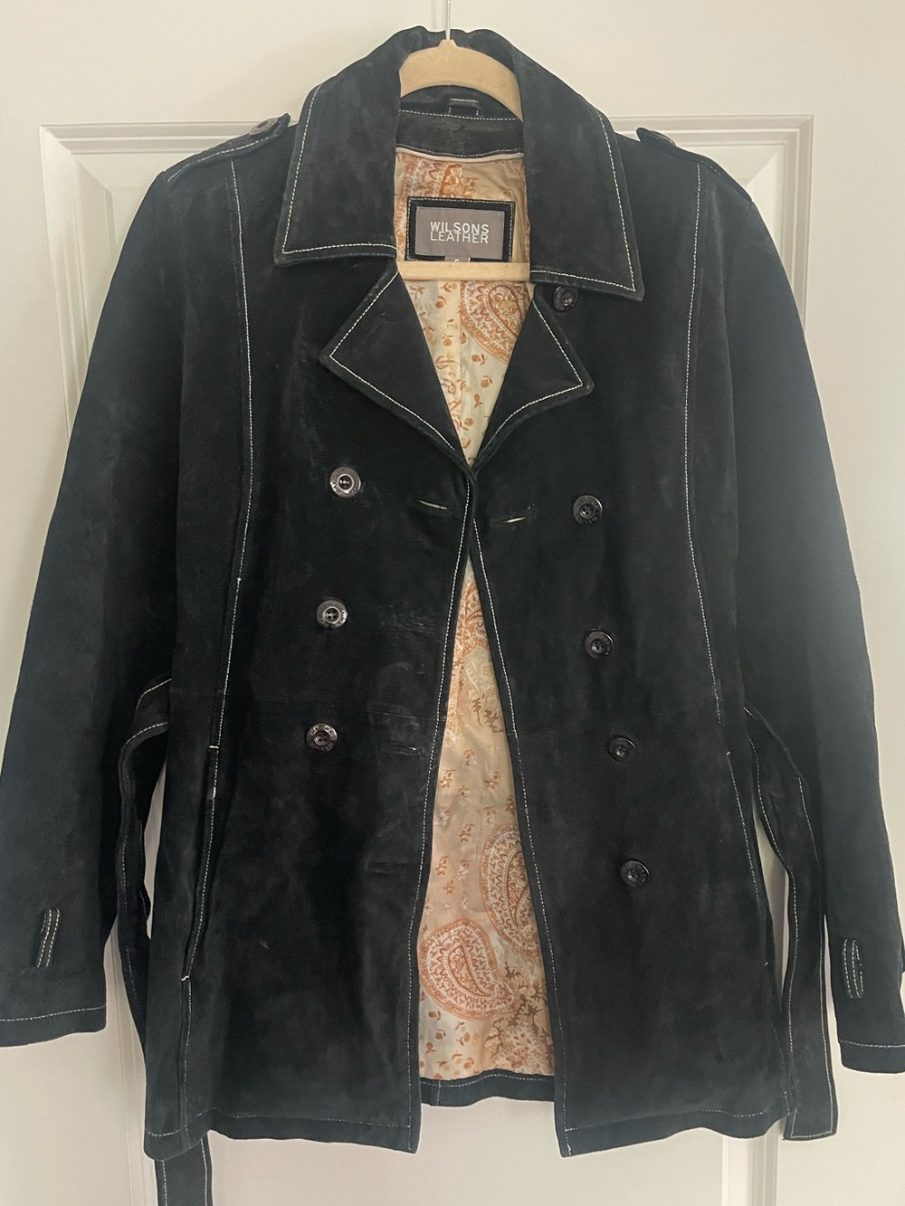 Wilsons Leather Black Suede Double-Breasted Coat